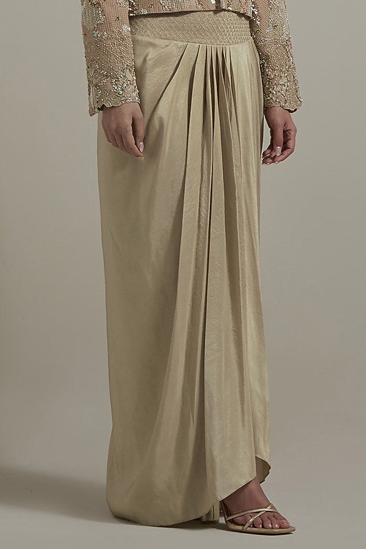 Beige Dupion Silk Embellished Jacket Set by Kavita Bhartia at Pernia's Pop Up Shop