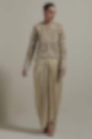 Beige Dupion Silk Embellished Jacket Set by Kavita Bhartia at Pernia's Pop Up Shop