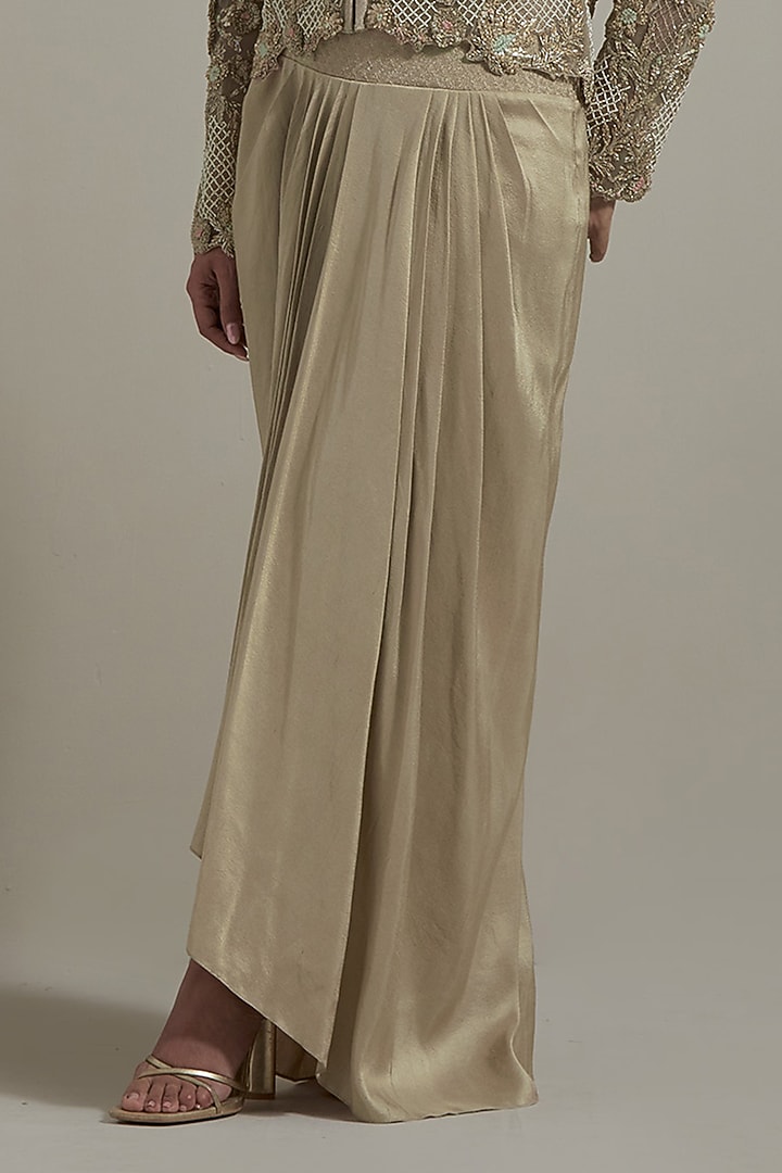 Beige Dupion Silk Embellished Jacket Set by Kavita Bhartia at Pernia's Pop Up Shop