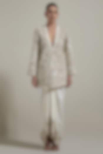 Ivory Silk & Satin Hand Embellished Jacket Set by Kavita Bhartia at Pernia's Pop Up Shop
