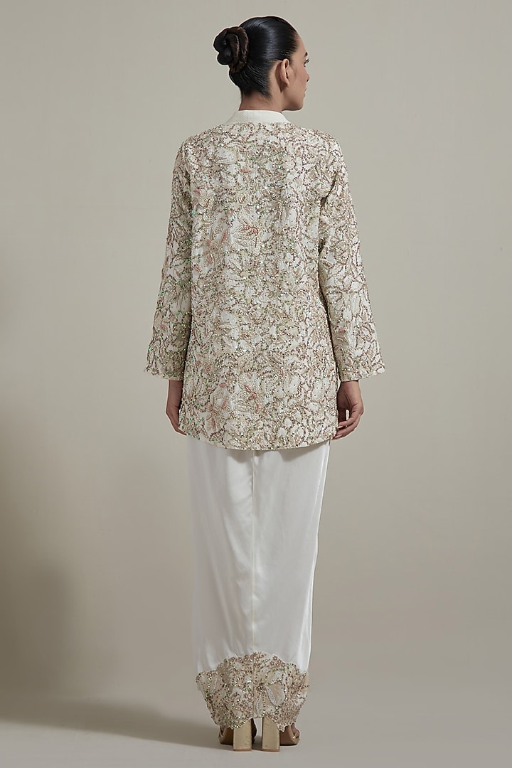 Ivory Silk & Satin Hand Embellished Jacket Set by Kavita Bhartia at Pernia's Pop Up Shop