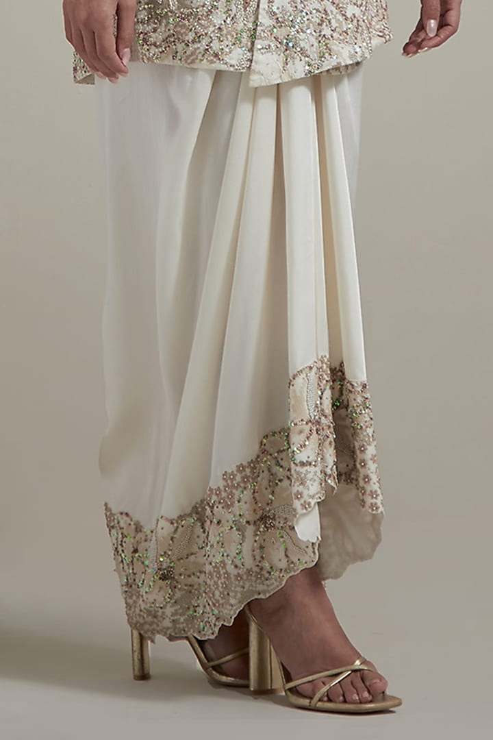 Ivory Silk & Satin Hand Embellished Jacket Set by Kavita Bhartia at Pernia's Pop Up Shop