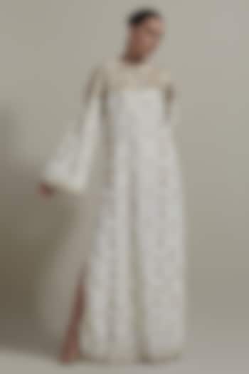 Ivory Silk Cutwork Embellished Kaftan by Kavita Bhartia at Pernia's Pop Up Shop