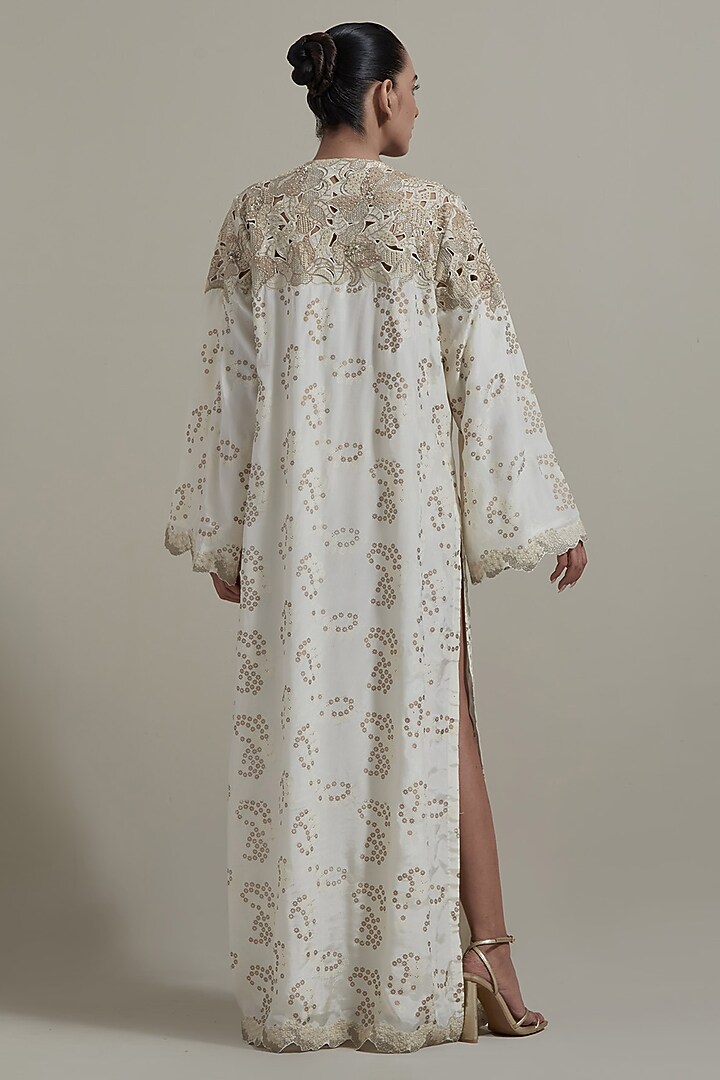 Ivory Silk Cutwork Embellished Kaftan by Kavita Bhartia at Pernia's Pop Up Shop