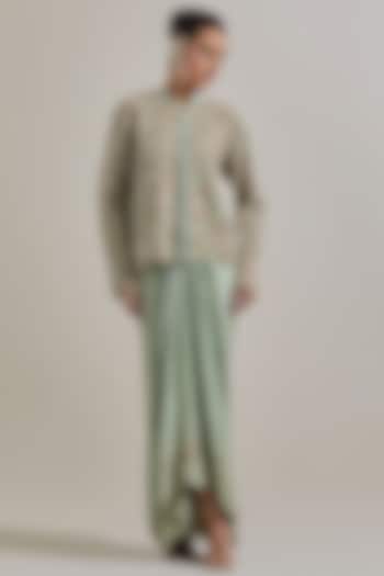 Green Organza Skirt Set by Kavita Bhartia at Pernia's Pop Up Shop