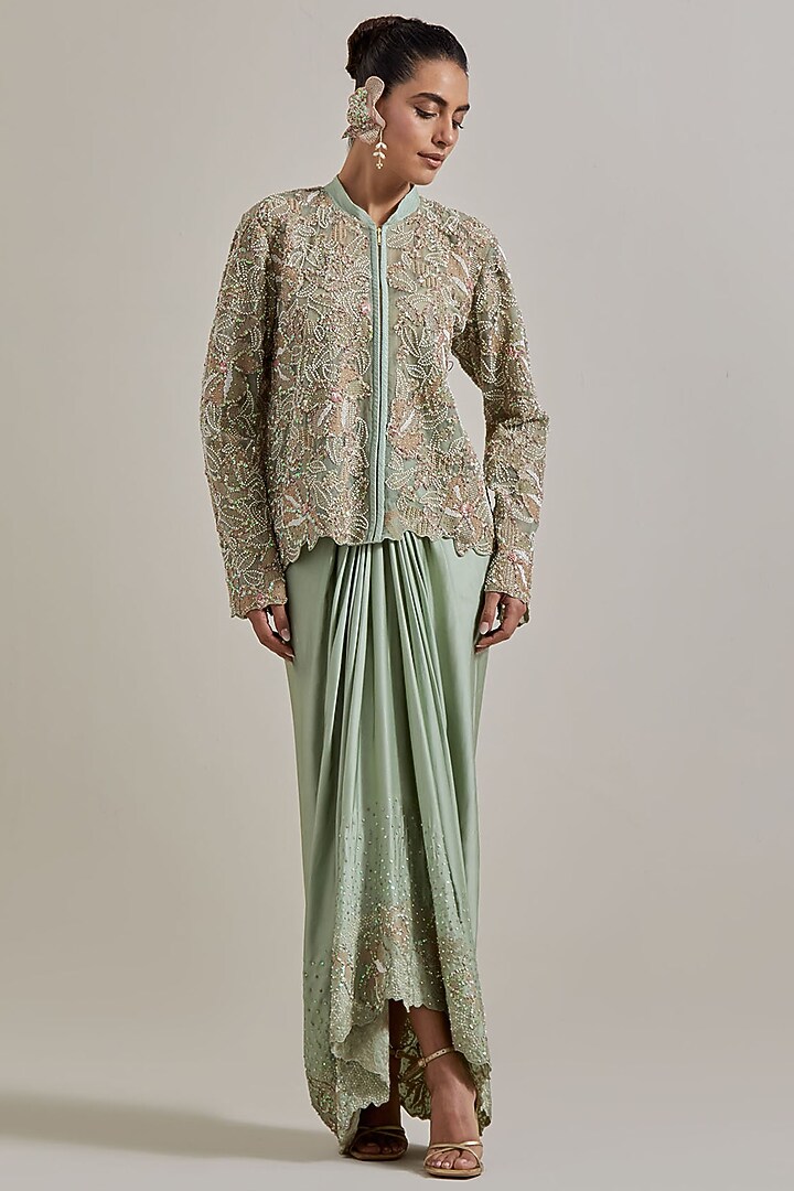 Green Organza Skirt Set by Kavita Bhartia at Pernia's Pop Up Shop