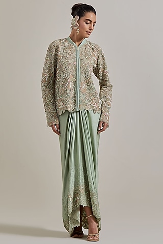 Green Organza Skirt Set by Kavita Bhartia