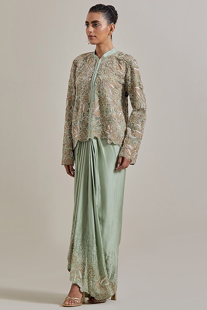 Green Organza Skirt Set by Kavita Bhartia at Pernia's Pop Up Shop