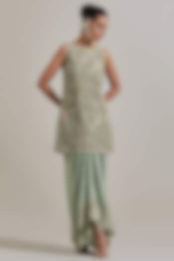 Green Satin Skirt Set by Kavita Bhartia at Pernia's Pop Up Shop