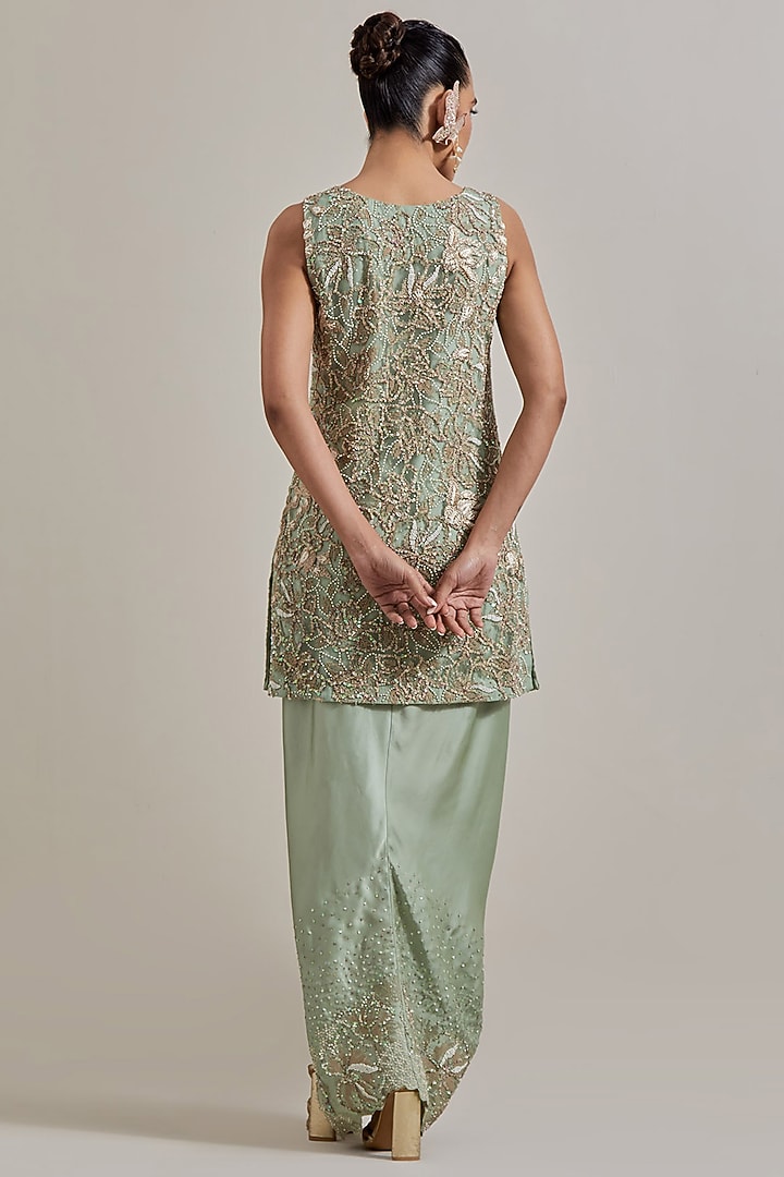 Green Satin Skirt Set by Kavita Bhartia at Pernia's Pop Up Shop
