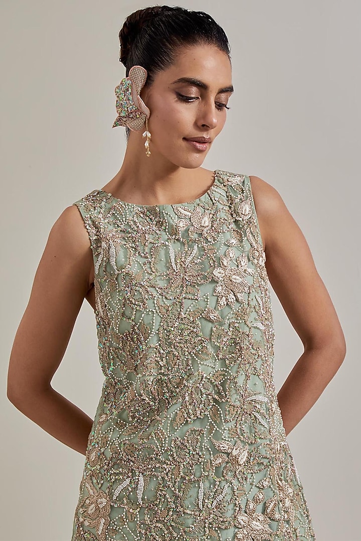 Green Satin Skirt Set by Kavita Bhartia at Pernia's Pop Up Shop