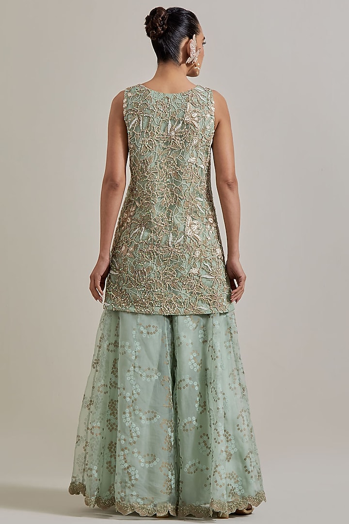Green Net & Organza Bridal Sharara Set by Kavita Bhartia at Pernia's Pop Up Shop