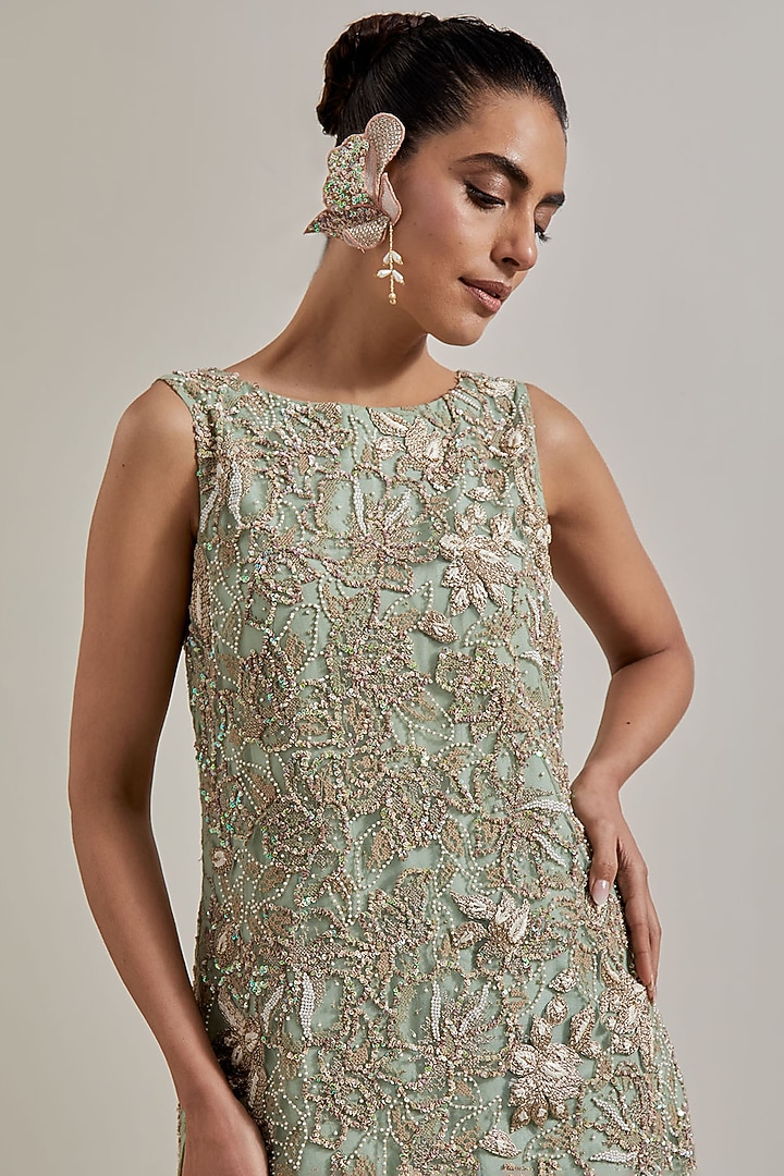 Green Net & Organza Bridal Sharara Set by Kavita Bhartia at Pernia's Pop Up Shop