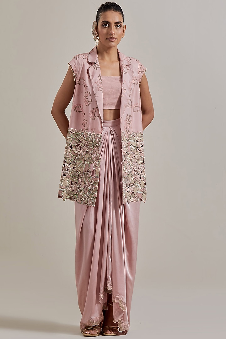 Pink Satin Skirt Set by Kavita Bhartia at Pernia's Pop Up Shop