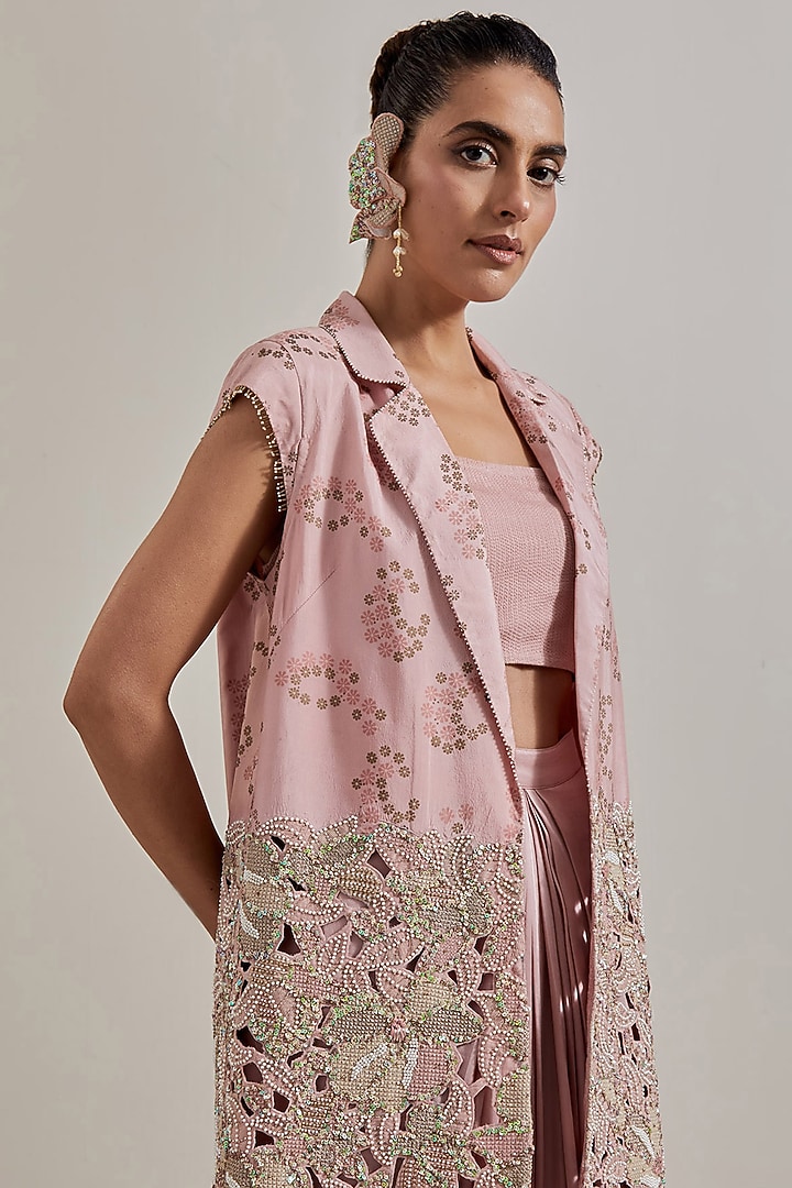 Pink Satin Skirt Set by Kavita Bhartia at Pernia's Pop Up Shop