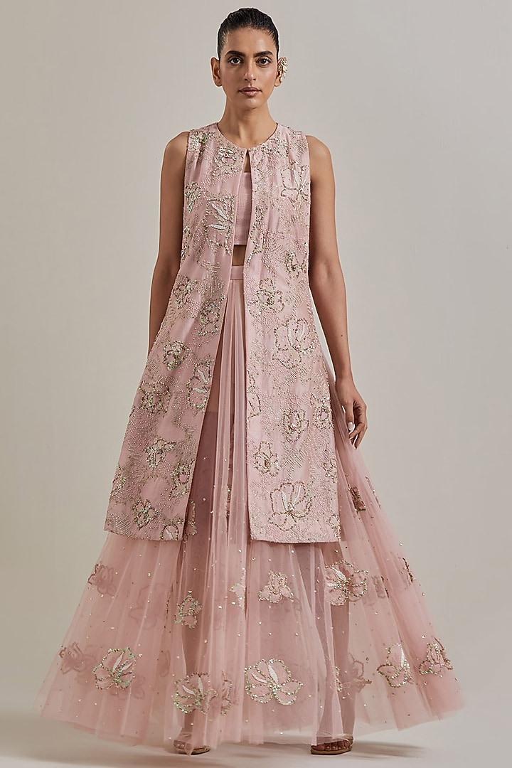 Pink Chanderi & Net Skirt Set by Kavita Bhartia at Pernia's Pop Up Shop