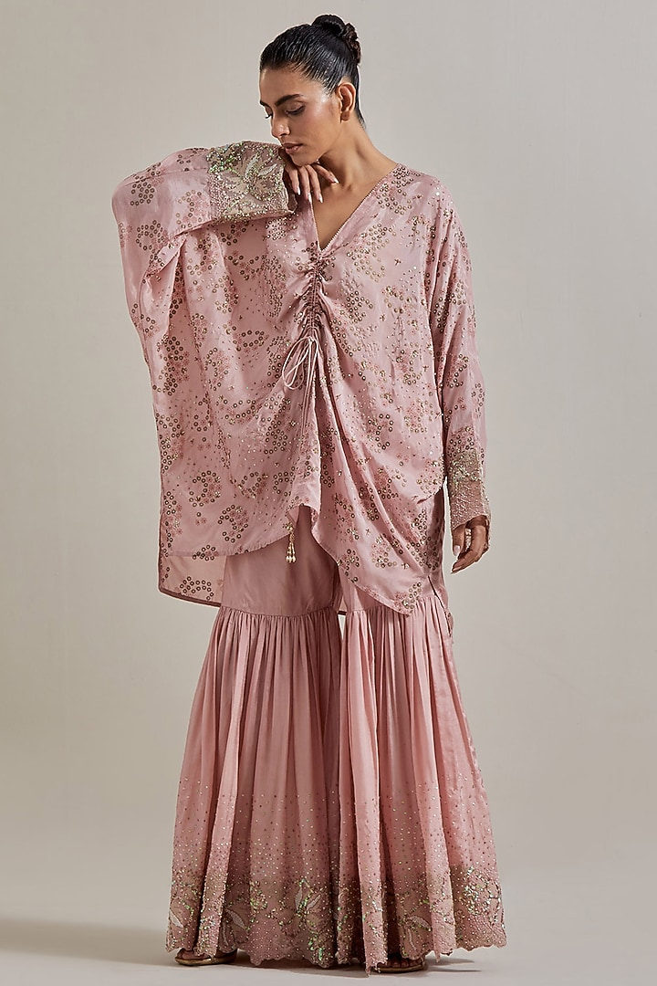 Pink Silk Hand Embellished Wedding Sharara Set by Kavita Bhartia at Pernia's Pop Up Shop
