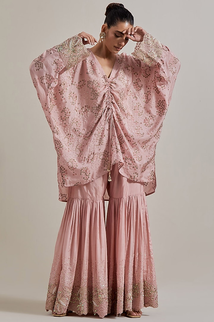 Pink Silk Hand Embellished Wedding Sharara Set by Kavita Bhartia at Pernia's Pop Up Shop