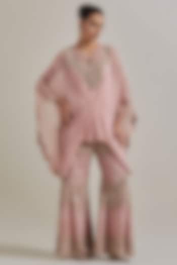 Pink Chiffon & Organza Hand Embellished Pant Set by Kavita Bhartia at Pernia's Pop Up Shop