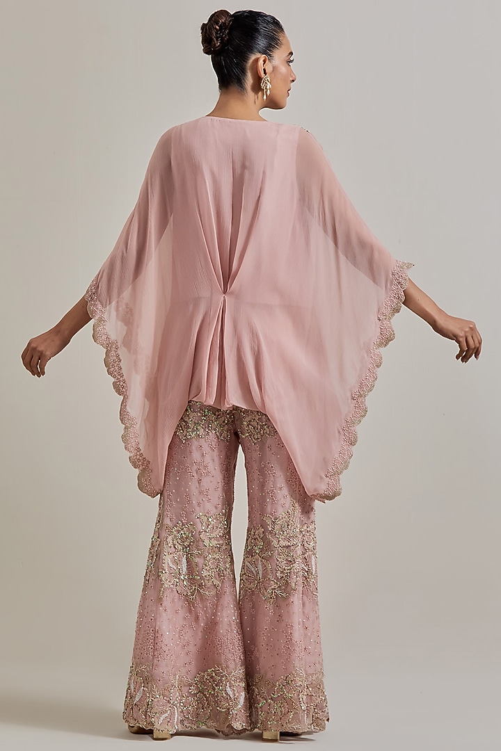 Pink Chiffon & Organza Hand Embellished Pant Set by Kavita Bhartia at Pernia's Pop Up Shop