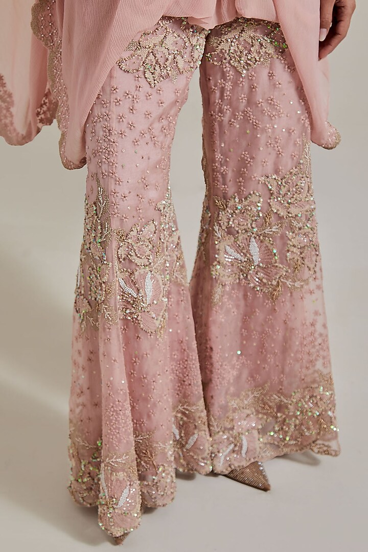 Pink Chiffon & Organza Hand Embellished Pant Set by Kavita Bhartia at Pernia's Pop Up Shop