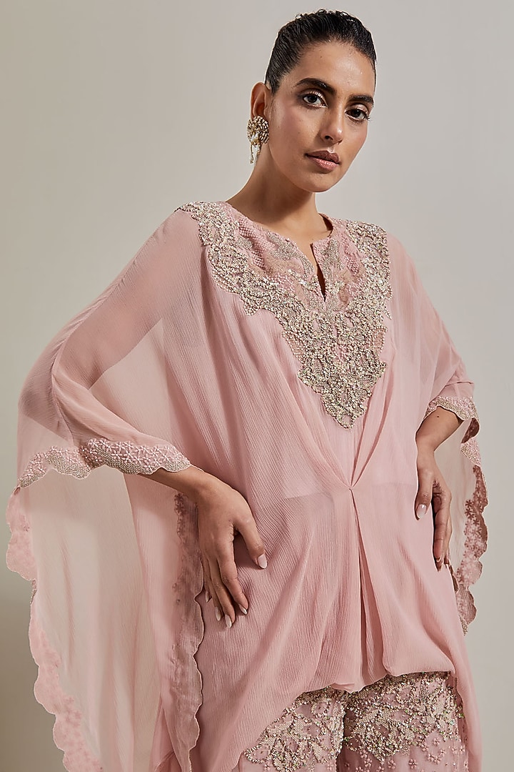Pink Chiffon & Organza Hand Embellished Pant Set by Kavita Bhartia at Pernia's Pop Up Shop