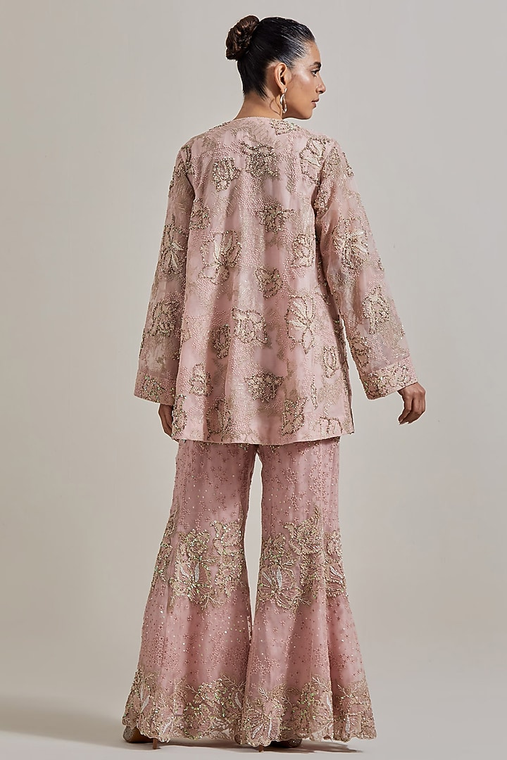 Pink Organza Hand Embellished Tunic Set by Kavita Bhartia at Pernia's Pop Up Shop