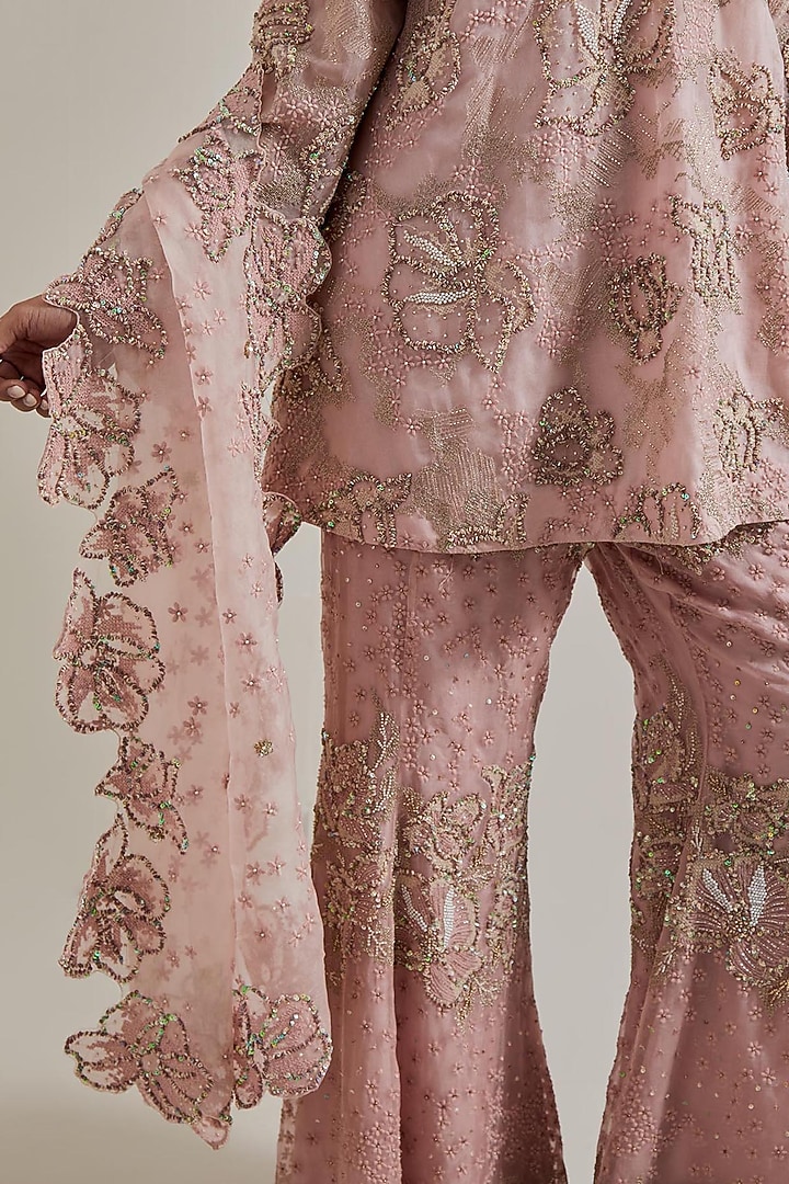 Pink Organza Hand Embellished Tunic Set by Kavita Bhartia at Pernia's Pop Up Shop
