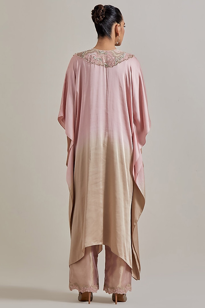 Pink Satin Hand Embellished Kaftan Set by Kavita Bhartia at Pernia's Pop Up Shop