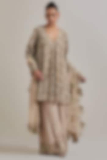 Pink Net & Organza Hand Embellished Bridal Sharara Set by Kavita Bhartia at Pernia's Pop Up Shop