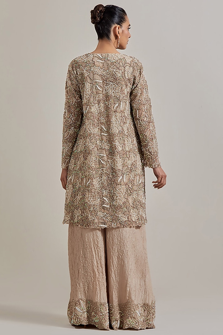 Pink Net & Organza Hand Embellished Bridal Sharara Set by Kavita Bhartia at Pernia's Pop Up Shop