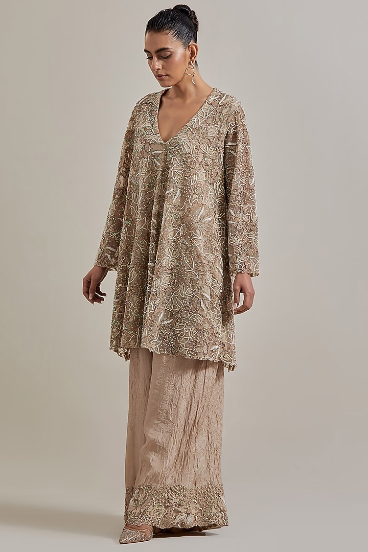 Pink Net & Organza Hand Embellished Bridal Sharara Set by Kavita Bhartia at Pernia's Pop Up Shop