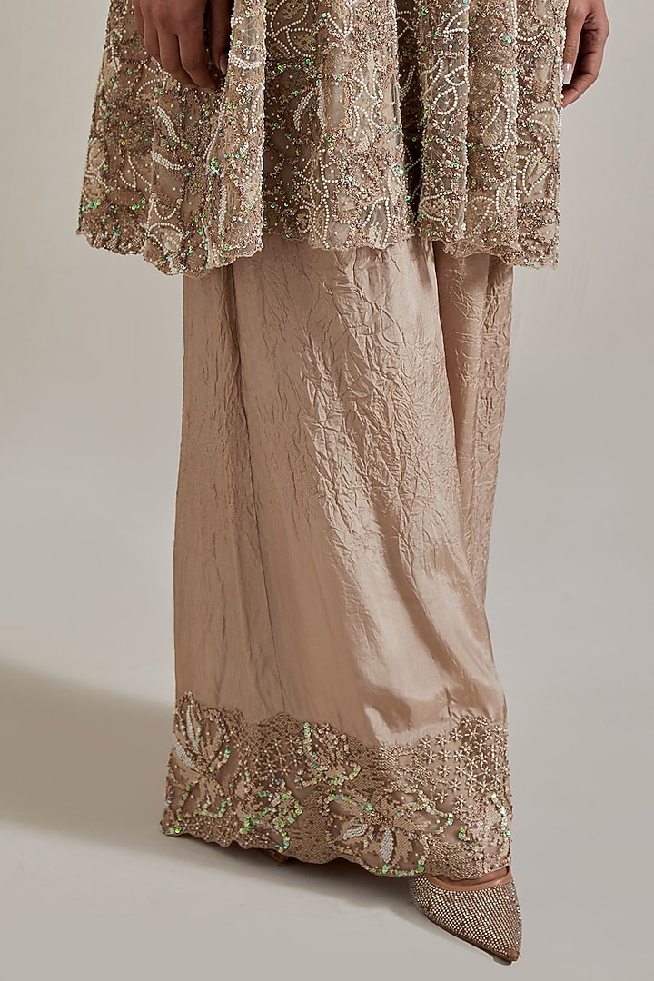 Pink Net & Organza Hand Embellished Bridal Sharara Set by Kavita Bhartia at Pernia's Pop Up Shop