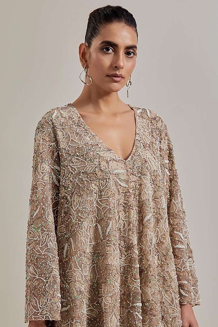 Pink Net & Organza Hand Embellished Bridal Sharara Set by Kavita Bhartia at Pernia's Pop Up Shop