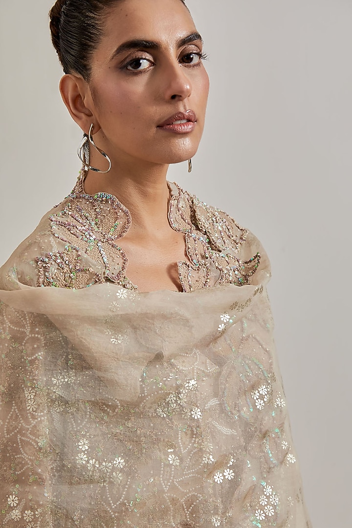 Pink Net & Organza Hand Embellished Bridal Sharara Set by Kavita Bhartia at Pernia's Pop Up Shop