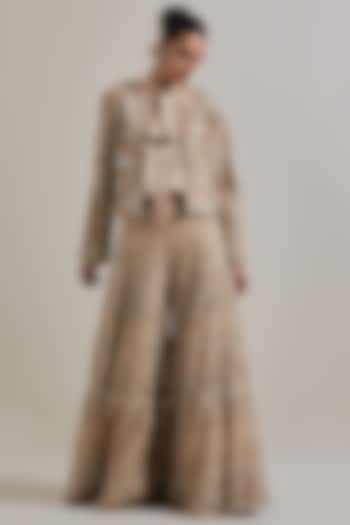 Pink Satin Hand Embellished Bridal Sharara Set by Kavita Bhartia at Pernia's Pop Up Shop