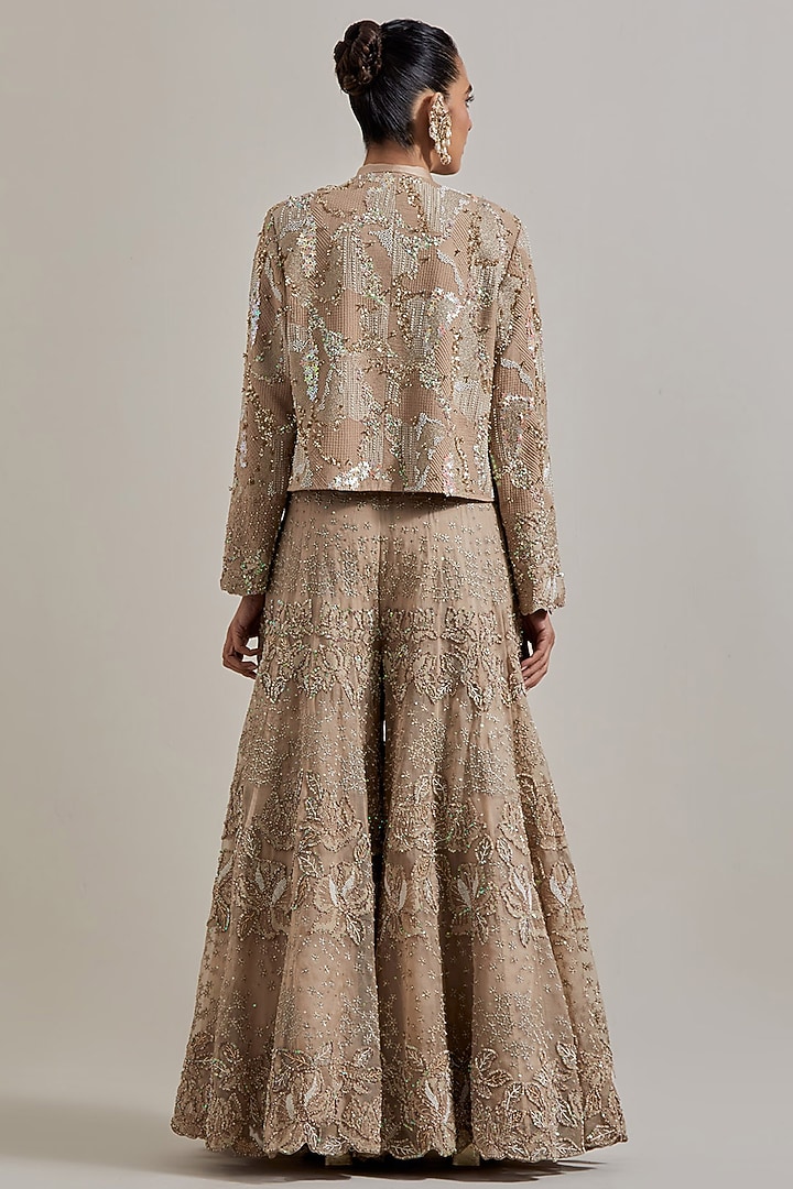 Pink Satin Hand Embellished Bridal Sharara Set by Kavita Bhartia at Pernia's Pop Up Shop