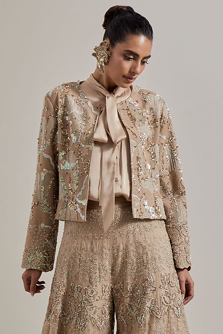 Pink Satin Hand Embellished Bridal Sharara Set by Kavita Bhartia at Pernia's Pop Up Shop
