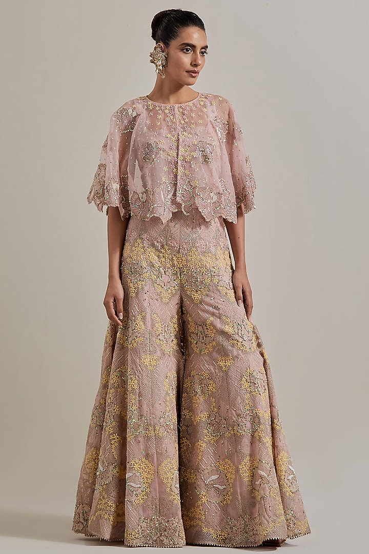 Pink Organza Hand Embellished Bridal Sharara Set by Kavita Bhartia at Pernia's Pop Up Shop