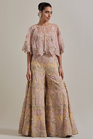 Pink Organza Hand Embellished Sharara Set by Kavita Bhartia
