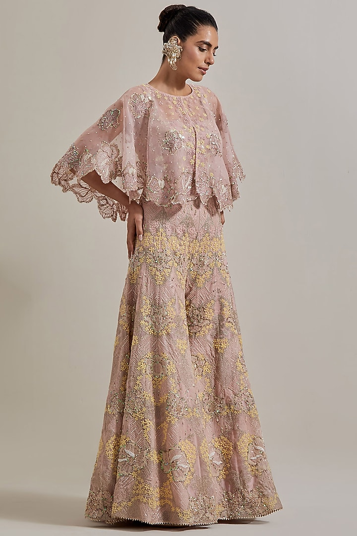 Pink Organza Hand Embellished Bridal Sharara Set by Kavita Bhartia at Pernia's Pop Up Shop