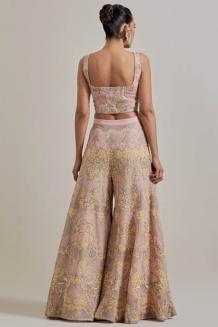 Pink Organza Hand Embellished Bridal Sharara Set by Kavita Bhartia at Pernia's Pop Up Shop