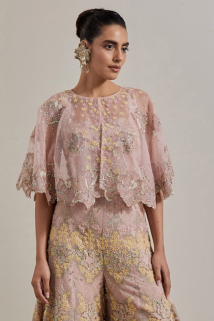 Pink Organza Hand Embellished Bridal Sharara Set by Kavita Bhartia at Pernia's Pop Up Shop