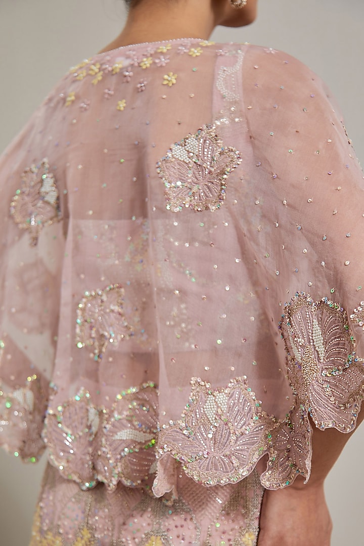 Pink Organza Hand Embellished Bridal Sharara Set by Kavita Bhartia at Pernia's Pop Up Shop