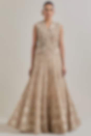Gold Net & Organza Hand Embellished Skirt Set by Kavita Bhartia at Pernia's Pop Up Shop