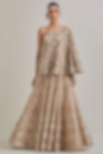 Gold Net & Organza Hand Embellished Skirt Set by Kavita Bhartia at Pernia's Pop Up Shop
