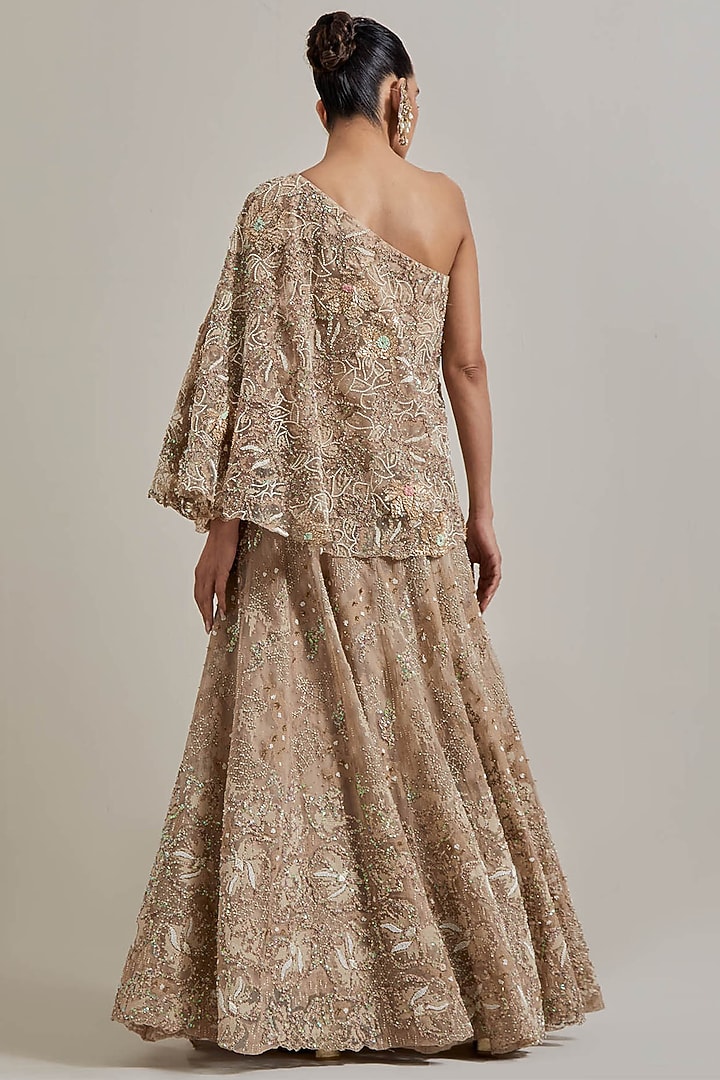Gold Net & Organza Hand Embellished Skirt Set by Kavita Bhartia at Pernia's Pop Up Shop