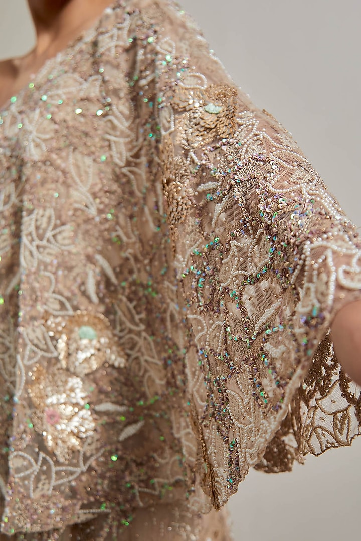Gold Net & Organza Hand Embellished Skirt Set by Kavita Bhartia at Pernia's Pop Up Shop