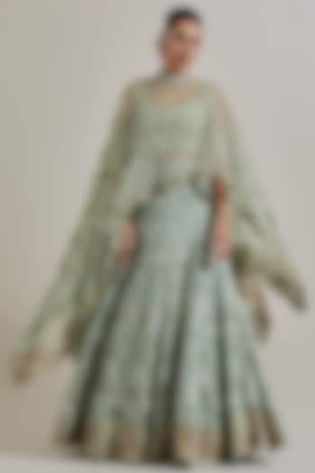 Sage Green Chanderi Silk Skirt Set by Kavita Bhartia at Pernia's Pop Up Shop