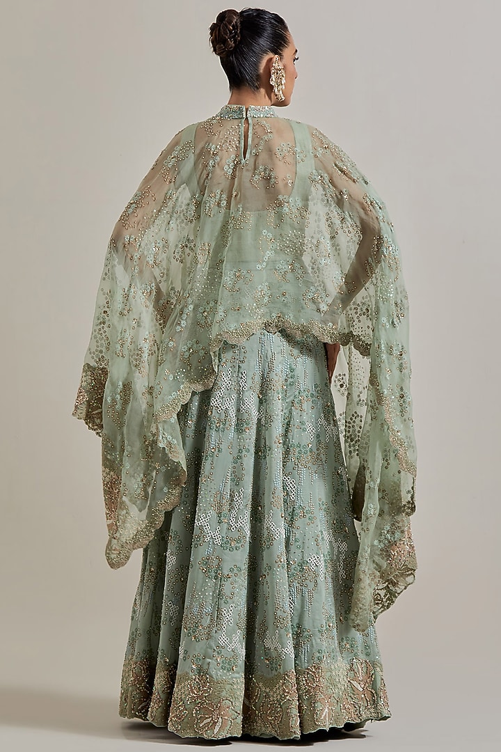 Sage Green Chanderi Silk Skirt Set by Kavita Bhartia at Pernia's Pop Up Shop